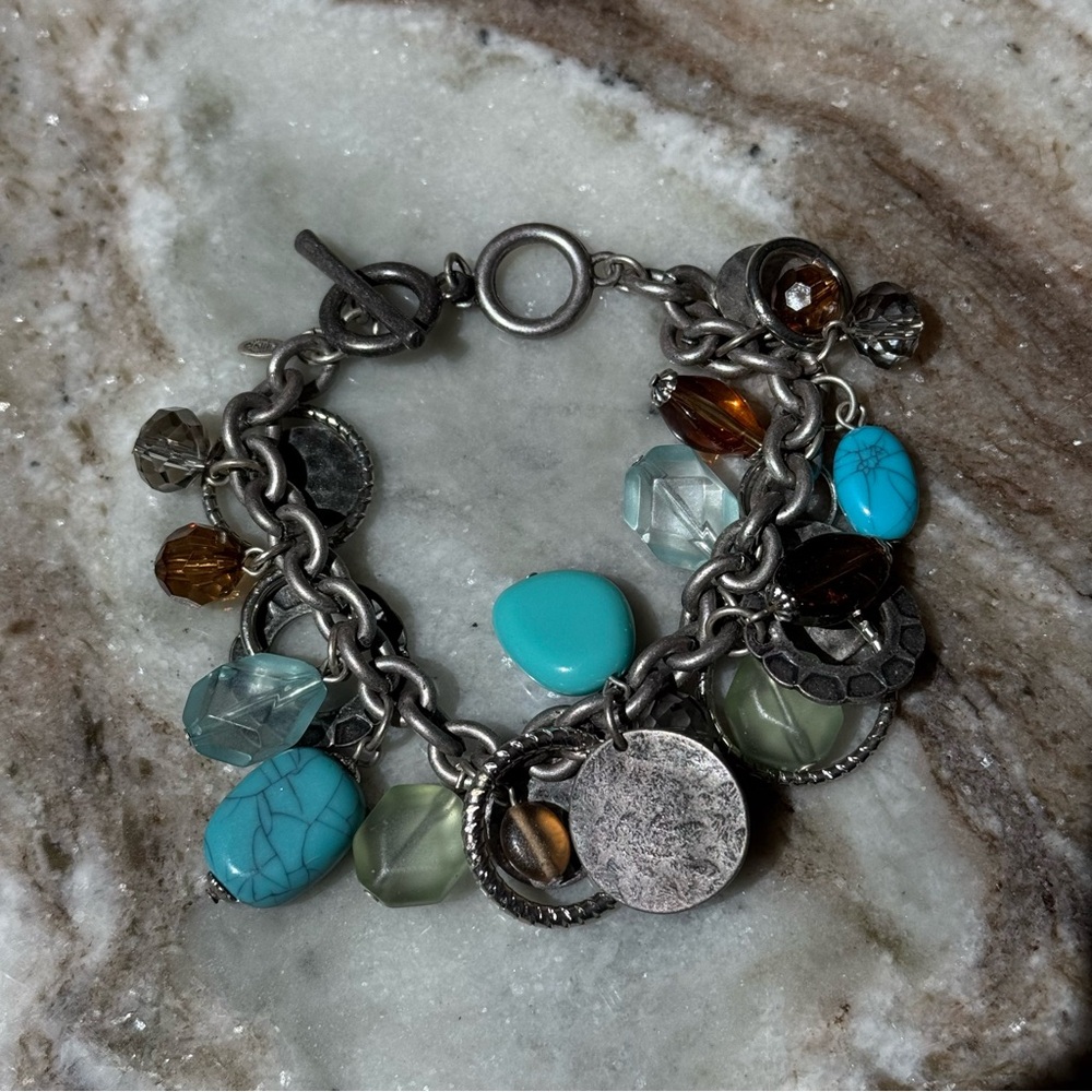 Premier Designs Turquoise and Silver Charm Bracelet